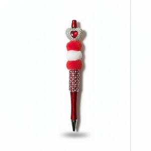 Red and White Heart Pom Pom Pen